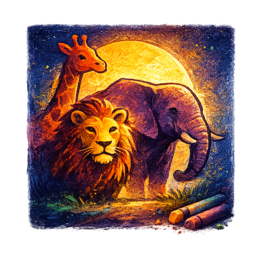 Bright Safari Animals with Wax Crayons