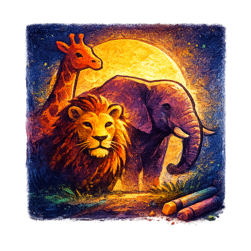 Bright Safari Animals with Wax Crayons